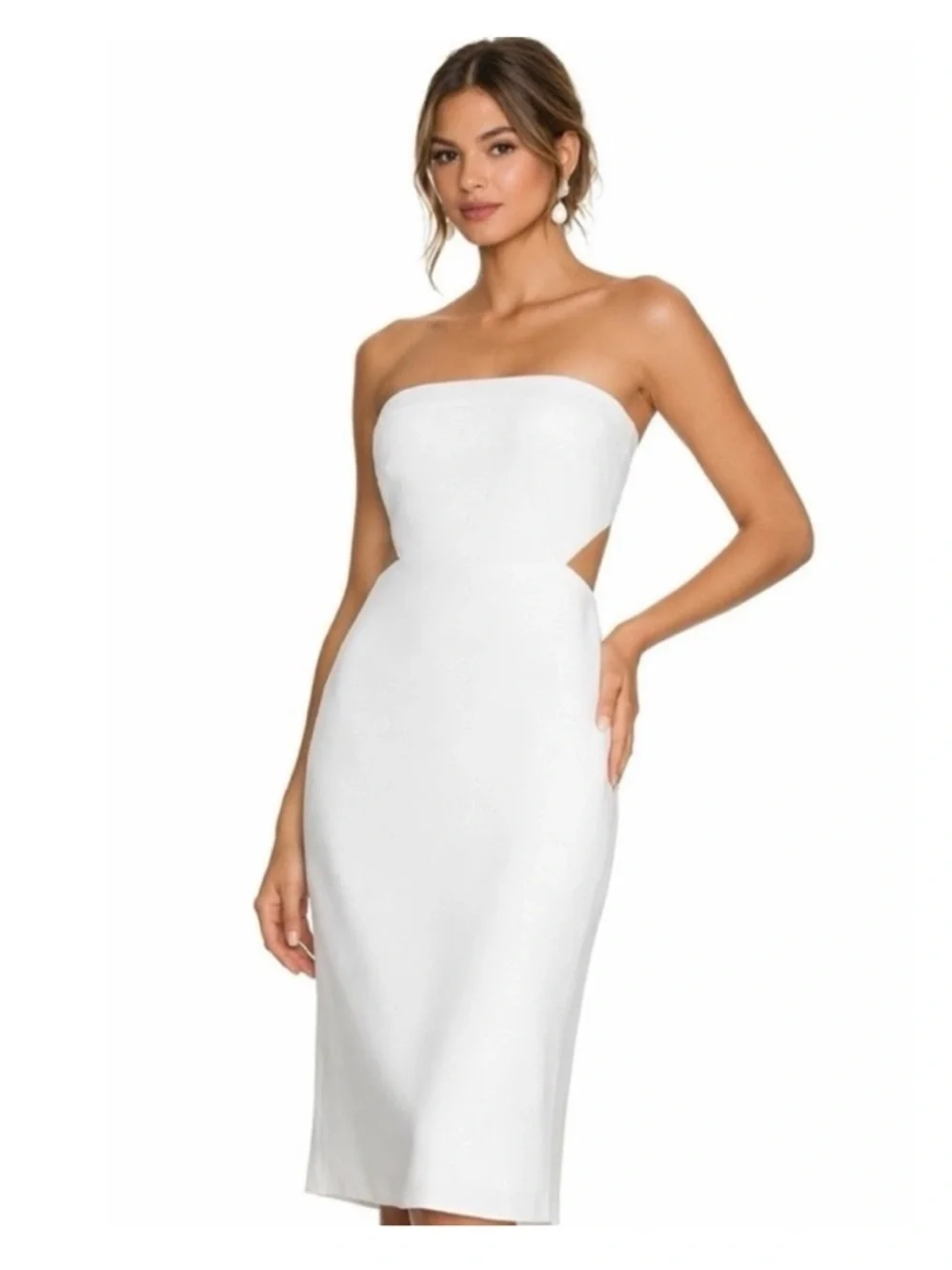 Sachin & Babi Sadie Strapless White Midi Dress Cutout back Bridal 38366